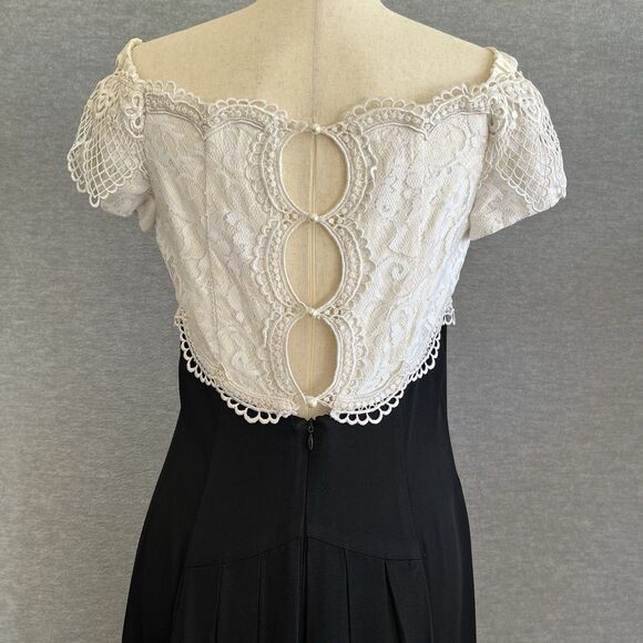 Jessica McClintock Vintage 80s Maxi Dress 12 Lace Black White Pencil Elegant USA - Picture 7 of 15